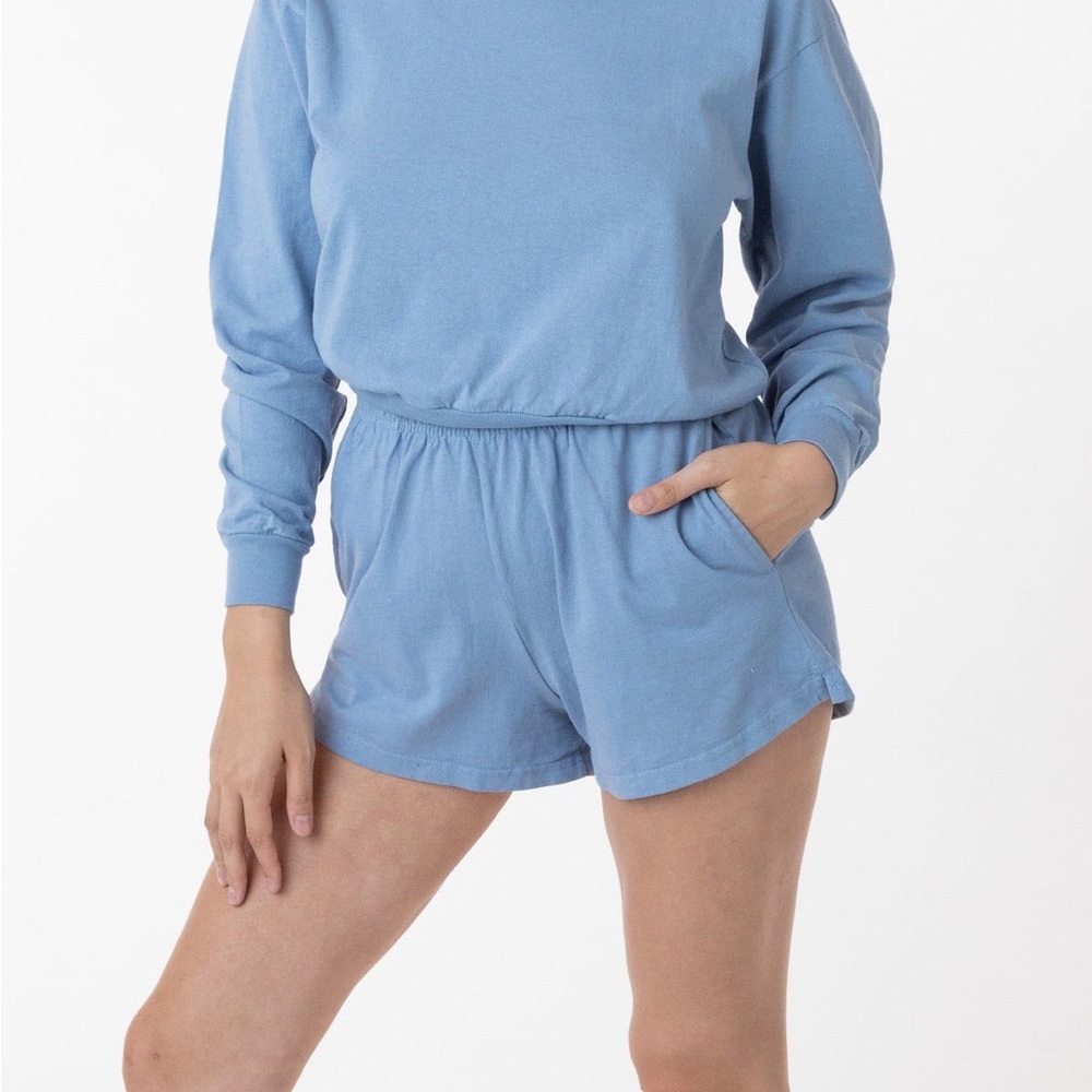 Los Angeles Apparel Heavy Jersey Garment Dye Short Shorts in Clear Blue